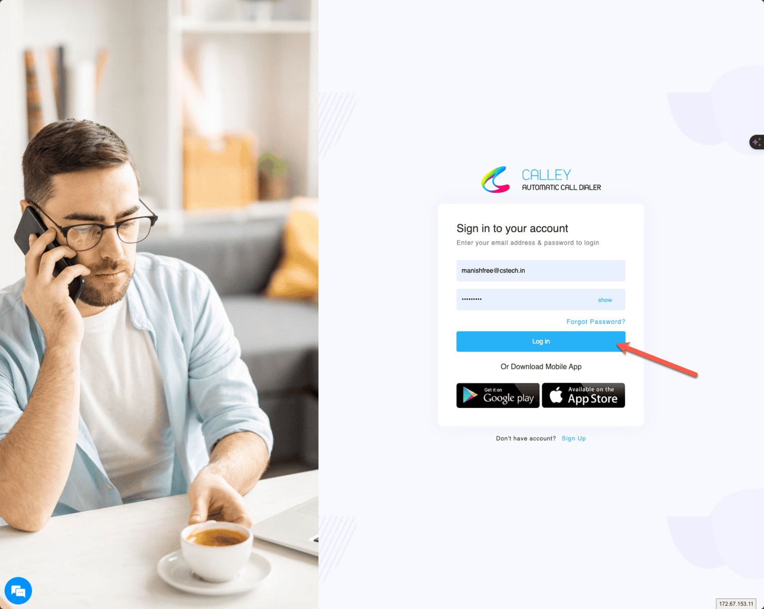 login to calley web panel to do a Google Sheet Import