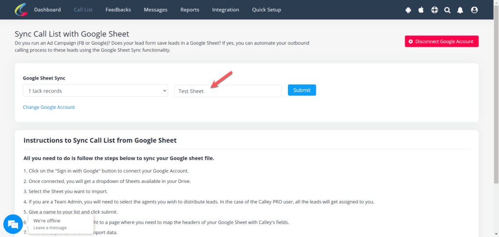 Select the Google Sheet