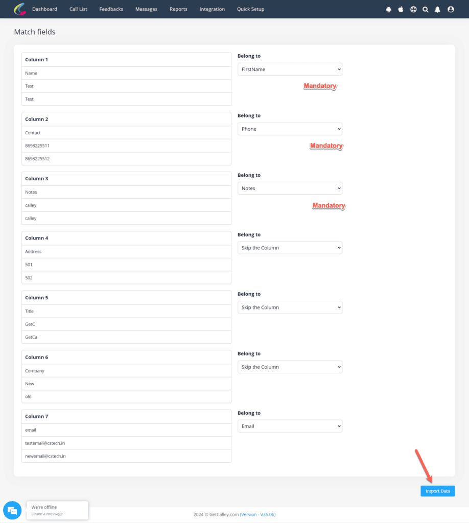 Map Fields of your Google Sheets with the Fields in Calley