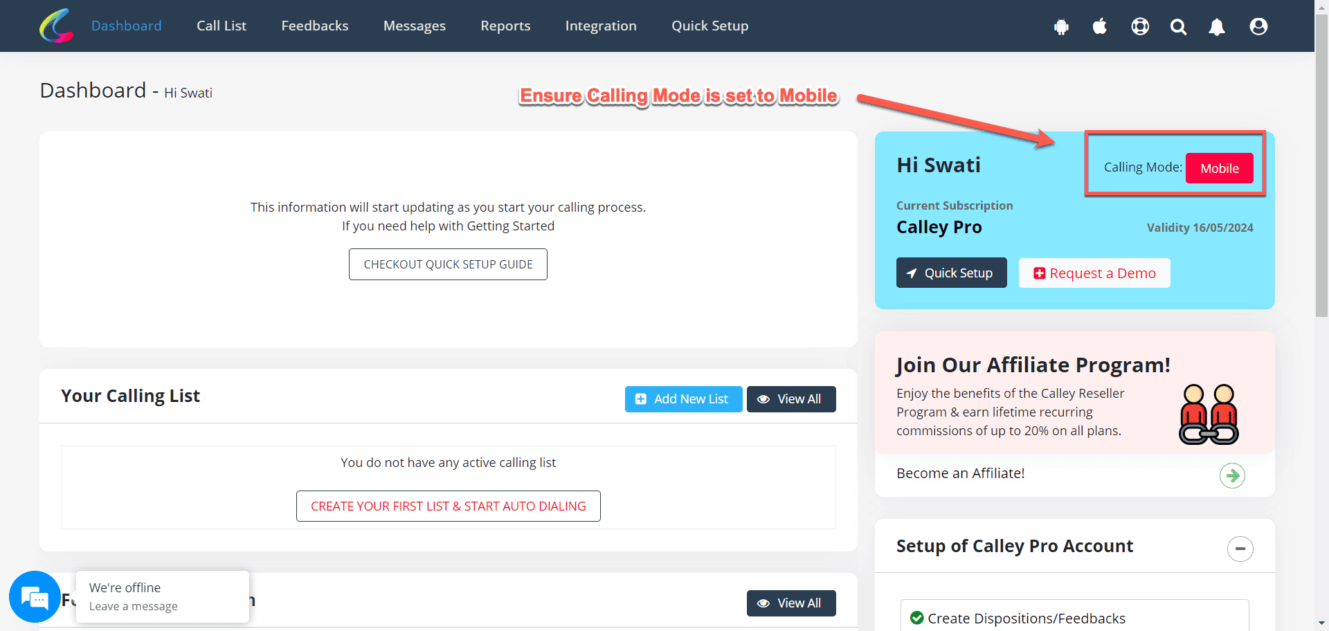 Ensure Connection between Mobile App and Web Panel for PC Dialing 